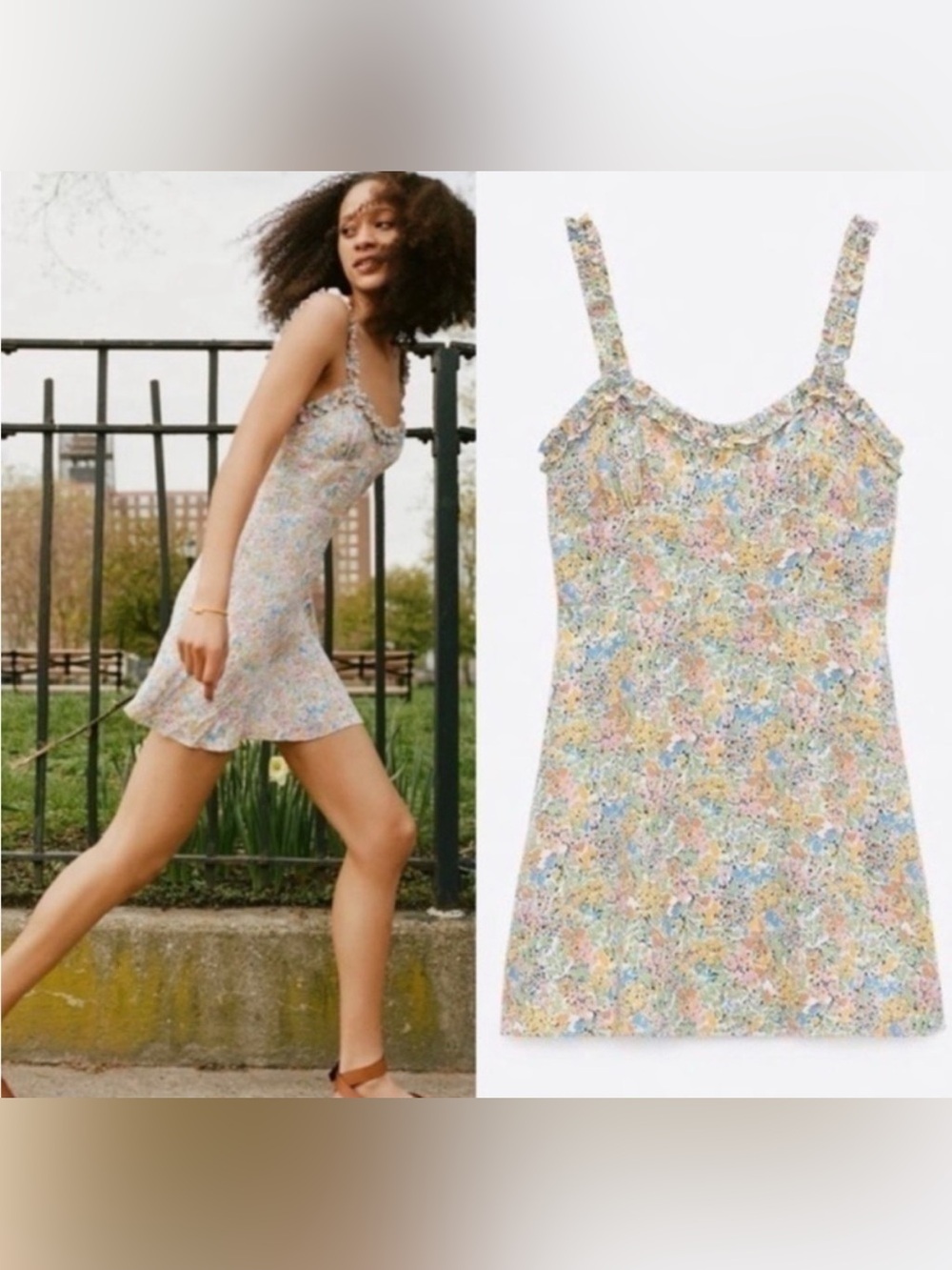 Zara Floral Ruffle-Trim Slip Mini Dress